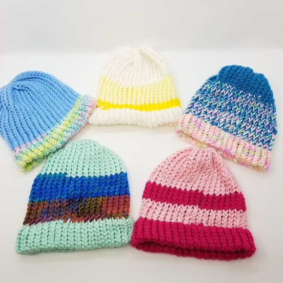 Five Handmade Knit Beanie Set! Family Friends Gift